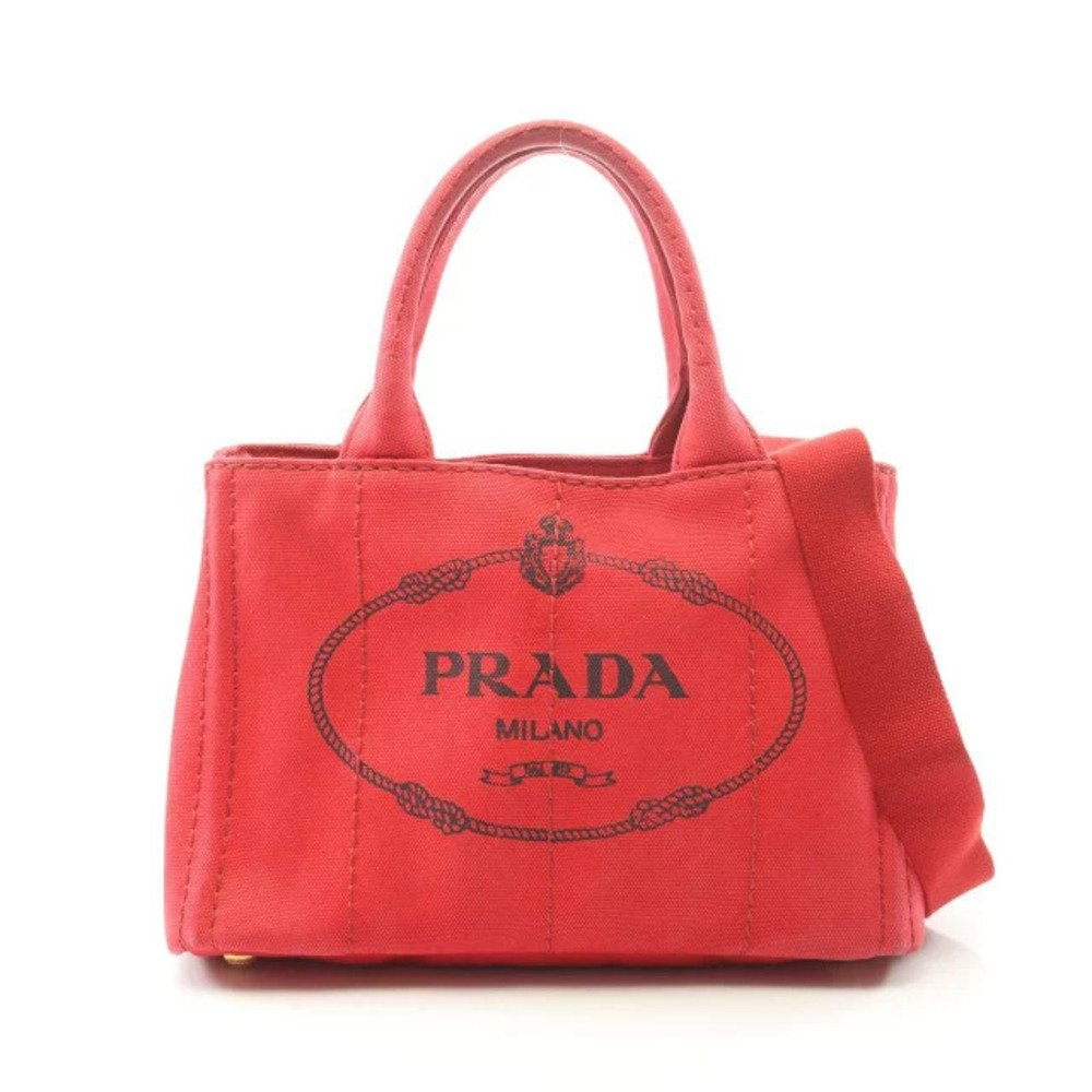 Prada CANAPA Tote Bag Canvas Red